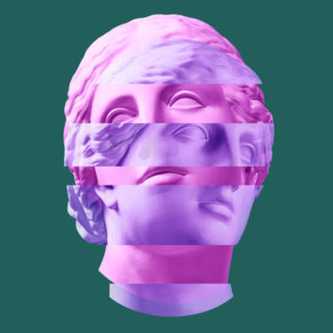 Modern conceptual art colorful poster with ancient statue of bust of Venus. Collage of contemporary art.