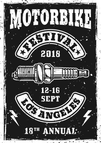 Motorbike festival vintage invitation poster with spark plug vector illustration